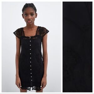 🌹NWT. Zara Black Embroidered Mini Dress. Size S.